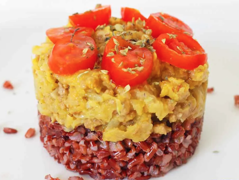 soja texturizada con col y arroz salvaje